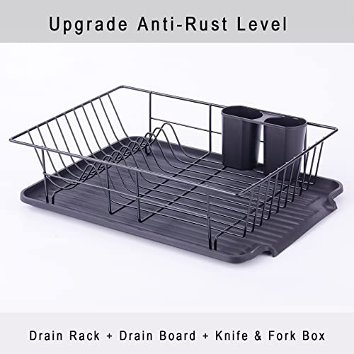 Demeliy Dish Drying Rack, Dish Rack with Drainboard & Utensil Holder, Waterproof Dish Racks Drainers for Kitchen Organization, Kitchen Counter, Durable Drying Rack for Dishes, Knives