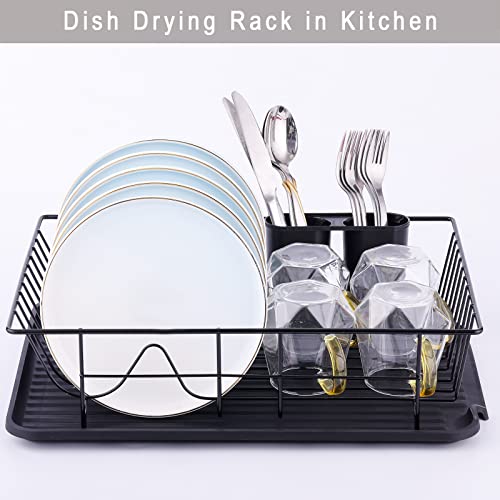 Demeliy Dish Drying Rack, Dish Rack with Drainboard & Utensil Holder, Waterproof Dish Racks Drainers for Kitchen Organization, Kitchen Counter, Durable Drying Rack for Dishes, Knives