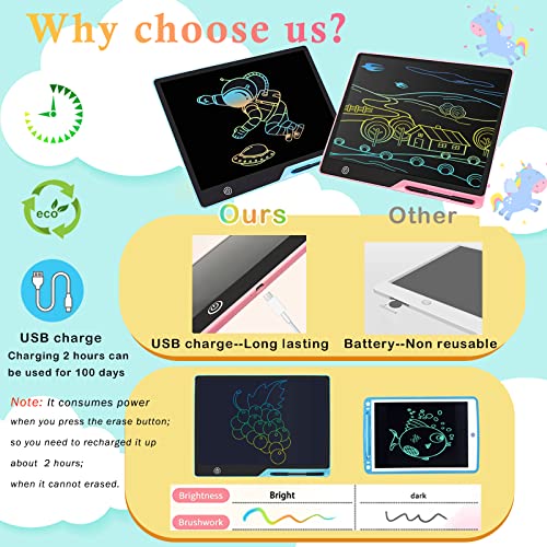 16 Inch Rechargeable LCD Writing Tablet, Colorful Doodle Board Drawing Tablet for Kids, Reusable Electronic Drawing Pads Educational Toys, Gift for Boys Girls, Pink