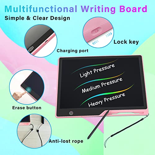 16 Inch Rechargeable LCD Writing Tablet, Colorful Doodle Board Drawing Tablet for Kids, Reusable Electronic Drawing Pads Educational Toys, Gift for Boys Girls, Pink