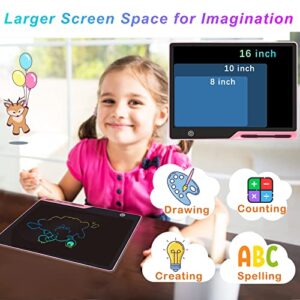 16 Inch Rechargeable LCD Writing Tablet, Colorful Doodle Board Drawing Tablet for Kids, Reusable Electronic Drawing Pads Educational Toys, Gift for Boys Girls, Pink