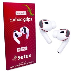 setex gecko grip anti-slip grip pads designed for apple airpods pro gen 2 [fits in charging case] maximum sweat performance (12 pads)