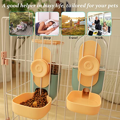 Kenond 35oz Hanging Automatic Pet Food Water Dispenser, Auto Gravity Pet Feeder and Waterer Set, Cage Cat Food Bowl Dog Feeding Station for Puppy and Kitten Rabbit Chinchilla Hedgehog Ferret