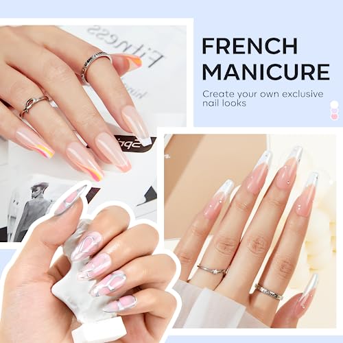 modelones French Tip Nail Stamp - 6Pcs Silicone French Nail Stamper Double Head French Tip Nail Tool for French Nail with Scrapers & Silicone Nail Stamper Kit DIY French Manicure Kit at Home