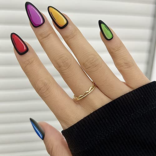 Modelones Press On Nails Almond Pop Art Nail Comic Nails Press On Nails with Nail Glue Colorful Press On Nails Reusable Manicure Fake Nails Glue on Nails Set Adhesive Tabs Nail File12 Sizes 24Pcs