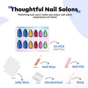 Modelones Press On Nails Almond Pop Art Nail Comic Nails Press On Nails with Nail Glue Colorful Press On Nails Reusable Manicure Fake Nails Glue on Nails Set Adhesive Tabs Nail File12 Sizes 24Pcs