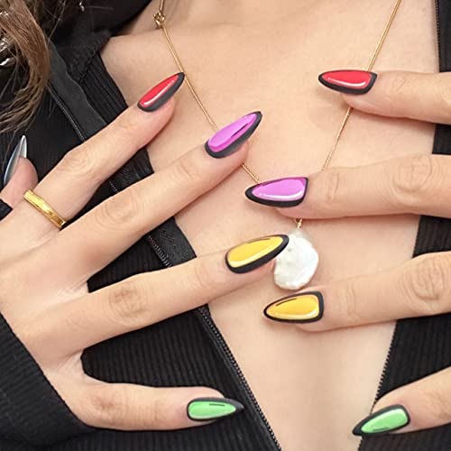 Modelones Press On Nails Almond Pop Art Nail Comic Nails Press On Nails with Nail Glue Colorful Press On Nails Reusable Manicure Fake Nails Glue on Nails Set Adhesive Tabs Nail File12 Sizes 24Pcs