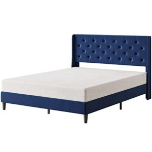 IDEALHOUSE Queen Size Bed Frame with Wingback, Upholstered Platform Bed with Diamond Tufted Headboard, Wooden Slats Support, Easy Assembly, Noise-Free, No Box Spring Needed, Dark Blue