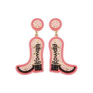 dvacaman christmas beaded earrings for women girls, christmas tree santa claus xmas snowman elk cowgirl boot earring for festive holiday party gift (barbie powder)