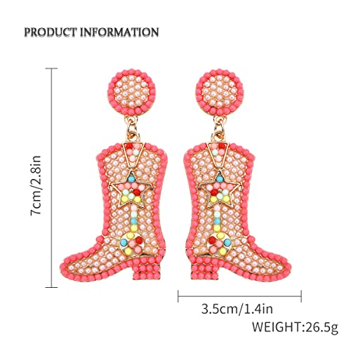 Dvacaman Christmas Beaded Earrings for Women Girls, Christmas Tree Santa Claus Xmas Snowman Elk Cowgirl Boot Earring for Festive Holiday Party Gift (Barbie powder)