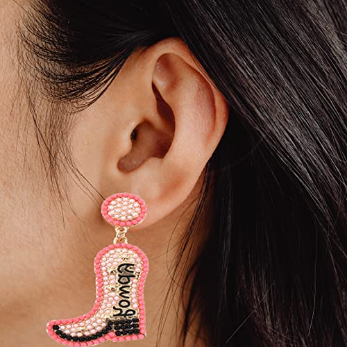 Dvacaman Christmas Beaded Earrings for Women Girls, Christmas Tree Santa Claus Xmas Snowman Elk Cowgirl Boot Earring for Festive Holiday Party Gift (Barbie powder)