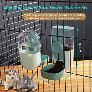 Kenond 35oz Hanging Automatic Pet Food Water Dispenser, Auto Gravity Pet Feeder and Waterer Set, Cage Cat Food Bowl Dog Feeding Station for Puppy and Kitten Rabbit Chinchilla Hedgehog Ferret (Green)