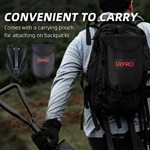 URPRO Folding Survival Shovel w/Pick, Portable Carbon Steel Handle and Blade, Entrenching, Military, Firefighting, Trenching Tool, for Camping, Gardening, Digging, Sand, Mud & Snow