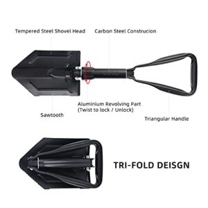 URPRO Folding Survival Shovel w/Pick, Portable Carbon Steel Handle and Blade, Entrenching, Military, Firefighting, Trenching Tool, for Camping, Gardening, Digging, Sand, Mud & Snow