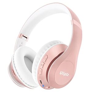 uliptz wireless bluetooth headphones, 65h playtime, 6eq sound modes, hifi stereo over ear headphones with microphone, foldable bluetooth 5.3 headphones for travel/office/cellphone/pc (rose gold)