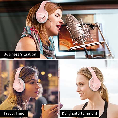 Uliptz Wireless Bluetooth Headphones, 65H Playtime, 6EQ Sound Modes, HiFi Stereo Over Ear Headphones with Microphone, Foldable Bluetooth 5.3 Headphones for Travel/Office/Cellphone/PC (Rose Gold)