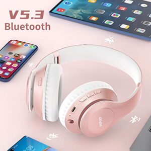 Uliptz Wireless Bluetooth Headphones, 65H Playtime, 6EQ Sound Modes, HiFi Stereo Over Ear Headphones with Microphone, Foldable Bluetooth 5.3 Headphones for Travel/Office/Cellphone/PC (Rose Gold)