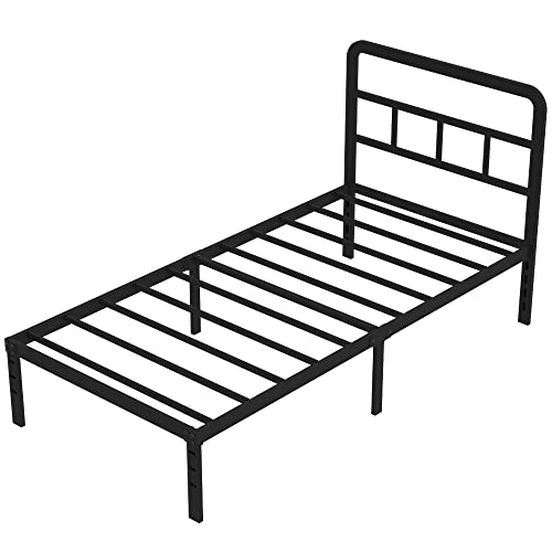 DiaOutro 14 Inch Twin XL Bed Frame with Headboard No Box Spring Needed Metal Platform Heavy Duty Steel Slat Mattress Foundation/Easy Assembly/Noise Free/Black