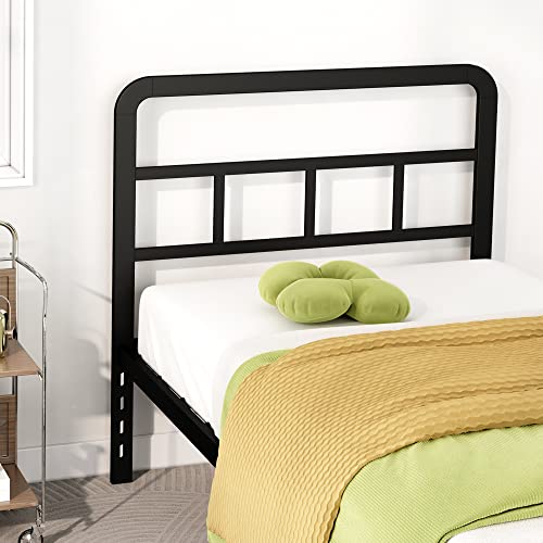 DiaOutro 14 Inch Twin XL Bed Frame with Headboard No Box Spring Needed Metal Platform Heavy Duty Steel Slat Mattress Foundation/Easy Assembly/Noise Free/Black
