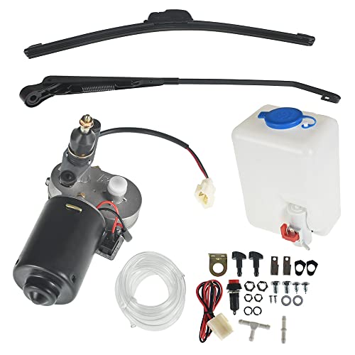 Electric Windshield Wiper Motor Kit, 12V Motor ATV UTV Windshield Washer Bottle Pump 90° Sweep for Golf Cart Polaris RZR Ranger 2017-2019 Can Am X3 Kawasaki MULE TERYX KUBOTA RTV More