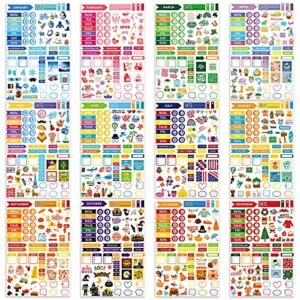 24 sheets aesthetic assorted planner stickers monthly daily calendar seasonal stickers colored journaling holiday stickers with general events for planning women adults scrapbook 1000+ stickers