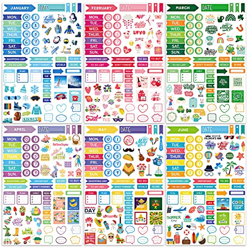 24 Sheets Aesthetic Assorted Planner Stickers Monthly Daily Calendar Seasonal Stickers Colored Journaling Holiday Stickers with General Events for Planning Women Adults Scrapbook 1000+ Stickers
