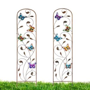 lewis&wayne 2 pack metal garden trellis with colorful butterfly 60 inch high outdoor decoration arched fence trellis for climbing plants for patio, lawn, yard, backyard, wall brackets