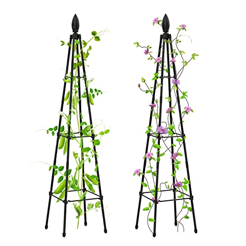 2 Packs Garden Trellis for Climbing Plants Outdoor, deaunbr Plant Support Tower Obelisk Trellis Garden Trellises for Vines, Flowers Stands, Indoor Potted Plants, Rose, Cucumber, Pea, Tomato, Clematis