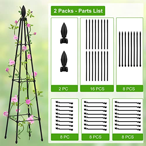 2 Packs Garden Trellis for Climbing Plants Outdoor, deaunbr Plant Support Tower Obelisk Trellis Garden Trellises for Vines, Flowers Stands, Indoor Potted Plants, Rose, Cucumber, Pea, Tomato, Clematis