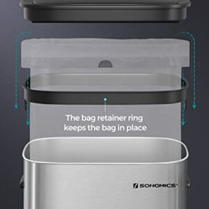 SONGMICS Motion Sensor Trash Can, 13 Gallon Automatic Garbage Can with Soft-Close Lid and Bag Retainer Ring, Stainless Steel, Touchless Kitchen Trash Bin, 15 Trash Bags Included, Silver ULTB610E50