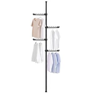 hershii telescopic clothing rack for hanging clothes laundry tension pole 4 tiers coat tree garment drying stand floor to ceiling corner storage organizer holder for indoor, balcony - black