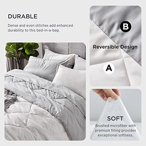 Bedsure White California King Comforter Set - 7 Pieces Reversible Bed Set Bed in a Bag California King with Comforters, Sheets, Pillowcases & Shams, California King Bedding Sets