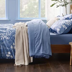 Bedsure Queen Comforter Set - 7 Pieces Blue Floral Bedding Sets Queen Bed in a Bag with Reversible Botanical Flowers Comforter, Sheets, Pillowcases & Shams