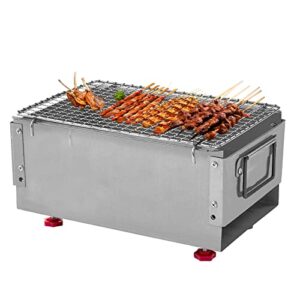 portable charcoal grill - stainless steel bbq grill with foldable stand adjustable air vents, lamb skewer camping barbecue grill, ideal for outdoor bbq, picnic, camping backyard party (11.9x7.1inch)