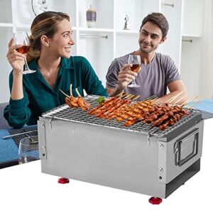 Portable Charcoal Grill - Stainless Steel BBQ Grill with Foldable Stand Adjustable Air Vents, Lamb Skewer Camping Barbecue Grill, Ideal for Outdoor BBQ, Picnic, Camping Backyard Party (11.9x7.1inch)