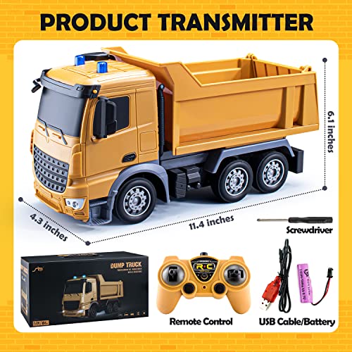 TICTTGA Gifts for 5 Year Old boy Kids rc Truck for 5 Year Old Boys Remote Control Construction Trucks for Boys Age 4-7 rc Dump Truck Toy Trucks for Boys Age 4-7 2.4Ghz with LED Lights