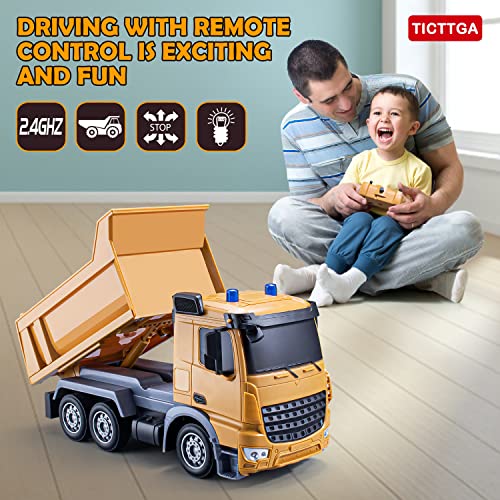 TICTTGA Gifts for 5 Year Old boy Kids rc Truck for 5 Year Old Boys Remote Control Construction Trucks for Boys Age 4-7 rc Dump Truck Toy Trucks for Boys Age 4-7 2.4Ghz with LED Lights