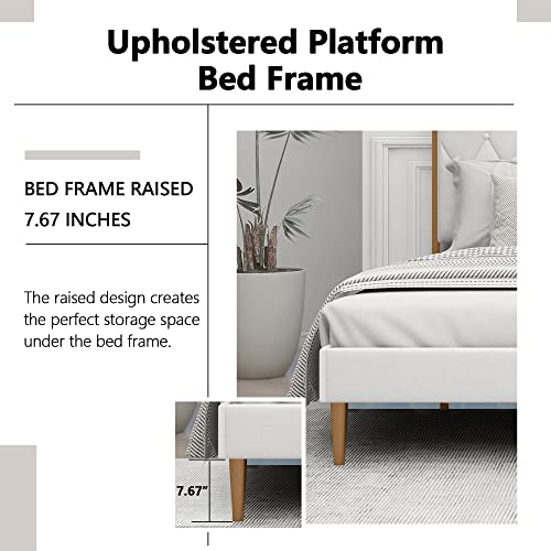 AGARTT Upholstered Platform Queen Size Bed Frame with Headboard Premium Stable Wood Slat Support No Box Spring Required Cream