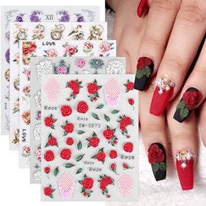 jmeowio 3d spring embossed flower nail art stickers decals self-adhesive pegatinas uñas 5d floral nail supplies nail art design decoration accessories 5 sheets