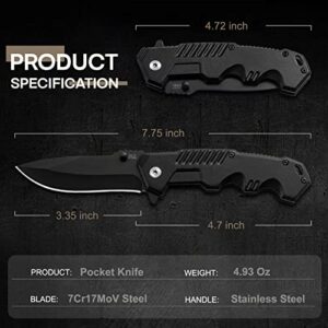 Pocket Knife for Men, Folding Knife with Clip, EDC Pocket Knives with Flipper Open and Liner Lock, Sharp Tactical Knife for Outdoor Survival Camping Hunting Fishing, Cool Knifes for Dad, Mens Gift