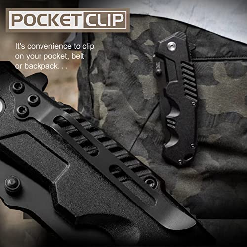 Pocket Knife for Men, Folding Knife with Clip, EDC Pocket Knives with Flipper Open and Liner Lock, Sharp Tactical Knife for Outdoor Survival Camping Hunting Fishing, Cool Knifes for Dad, Mens Gift
