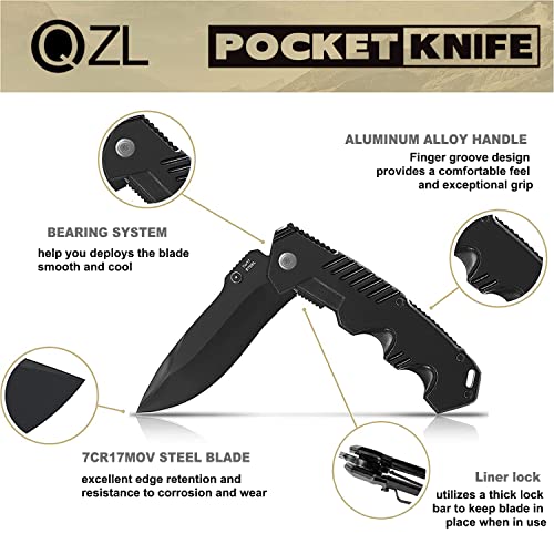 Pocket Knife for Men, Folding Knife with Clip, EDC Pocket Knives with Flipper Open and Liner Lock, Sharp Tactical Knife for Outdoor Survival Camping Hunting Fishing, Cool Knifes for Dad, Mens Gift