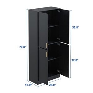 Cozy Castle Black 71" Kitchen Pantry Storage Cabinet, Tall Freestanding Pantry Cabinet with Doors and Adjustable Shelves for Kitchen, Living Room