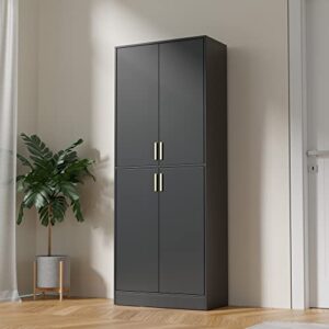 cozy castle black 71" kitchen pantry storage cabinet, tall freestanding pantry cabinet with doors and adjustable shelves for kitchen, living room