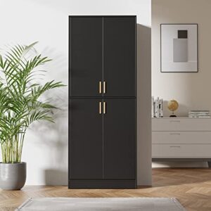 Cozy Castle Black 71" Kitchen Pantry Storage Cabinet, Tall Freestanding Pantry Cabinet with Doors and Adjustable Shelves for Kitchen, Living Room