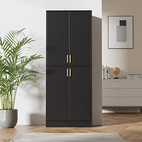 Cozy Castle Black 71" Kitchen Pantry Storage Cabinet, Tall Freestanding Pantry Cabinet with Doors and Adjustable Shelves for Kitchen, Living Room