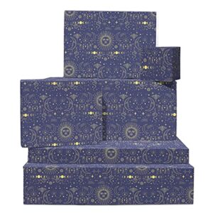 central 23 blue and gold wrapping paper - moon and stars - 6 gift wrap sheets with tags - celestial wraps - for birthday christmas anniversary wedding - recyclable