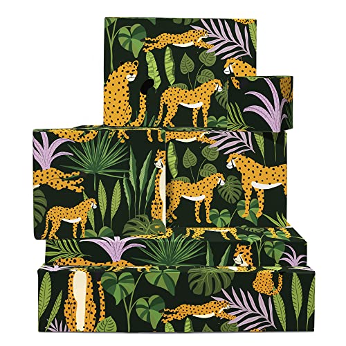 CENTRAL 23 Jungle Wrapping Paper - 6 Gift Wrap Sheets With Tag - Cheetah Wrapping Paper - Black and Gold - For Birthday Christmas Anniversary - Recyclable