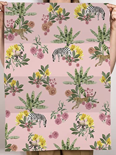 CENTRAL 23 Floral Wrapping Paper - 6 Sheets Pink Gift Wrap With Tags - Jungle Tropical Flowers - For Birthday Wedding Anniversary Wrap - Recyclable