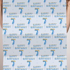 CENTRAL 23 Boys Wrapping Paper Birthday - Age Seven - 6 Sheets Blue Gift Wrap - Happy Birthday Wrapping Paper For His 7th Birthday - Comes With Stickers - Recyclable